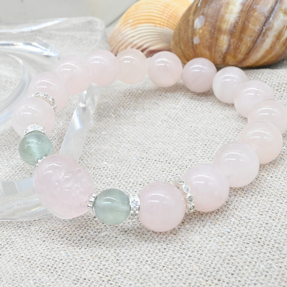 Bracelet porte-bonheur en quartz rose
